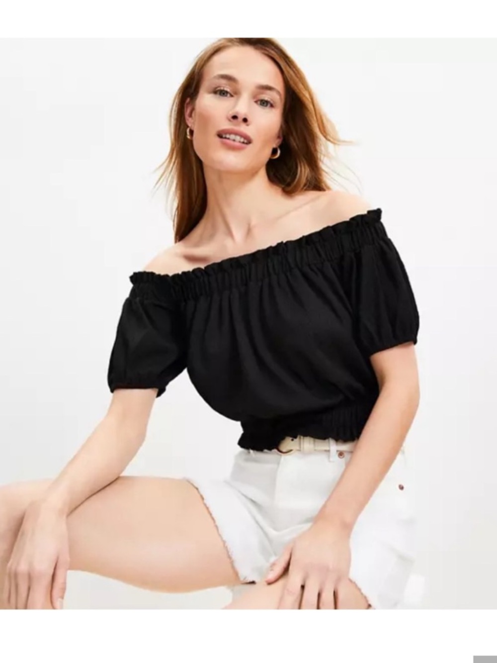 LOFT Crinkle Jacquard Off The Shoulder Top NWT